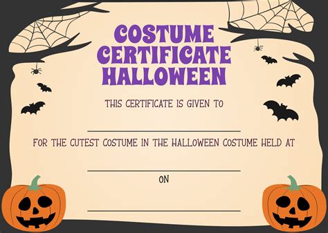halloween costume certificate template